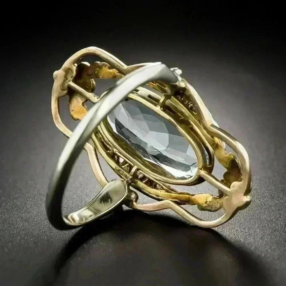 New Gorgeous Bridgerton Regency Era Look 925 Silver Aquamarine CZ Ring - Picture 3 of 4